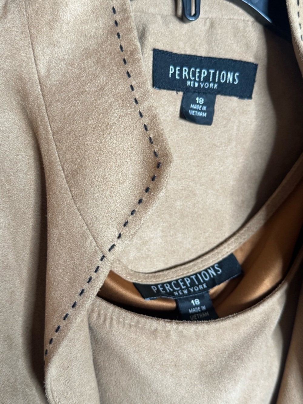 Perceptions New York Tan Faux Suede 3PC Set Jacket Top Size 18 Boho Chic - Picture 7 of 7